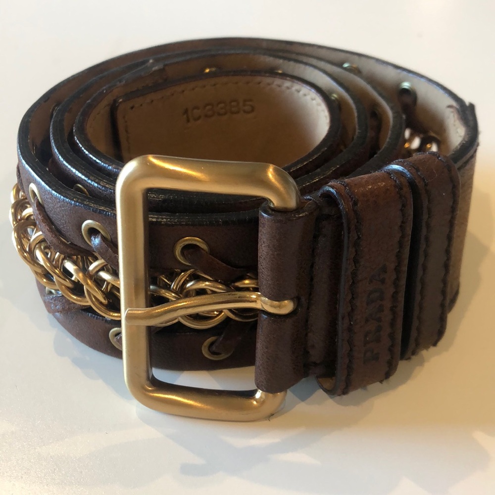 BROWN AND GOLD CHAIN PRADA BELT